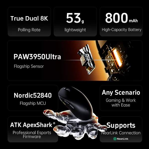 ATK Dragonfly A9 SE Wireless Gaming Mouse – 53g Ultra-Light, Tri-Mode PAW3311 - Image 3 of 4