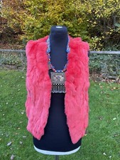 Lou Andrea Designer Coral Colour Patchwork Rabbit Fur Gilet Waistcoat L / Uk12