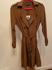 Nwt Kendall&kyle Washable Suede Cognac Trench Coat W/belt Small