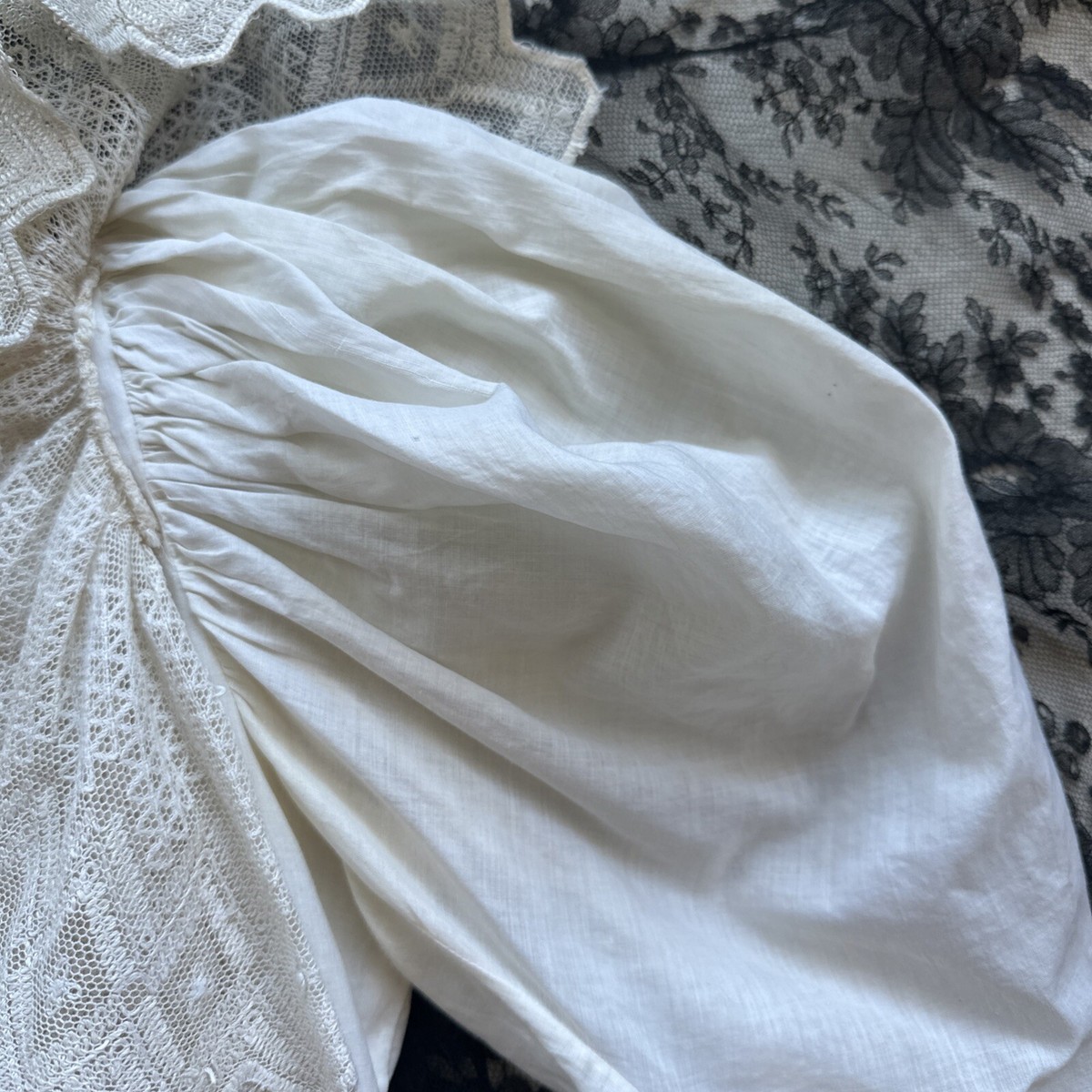 シャツ/ブラウス(長袖/七分) fetico MUTTON SLEEVE TULLE BLOUSE Antique Victorian 1890s White Cotton Blouse Lace Shirt