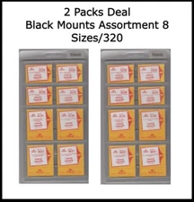 Prinz/Scott Stamp Mounts Assortment Pre-cut 8 Sizes 320 Mounts BLACK 2 Packs New