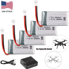 4PCS 3.7V 650mAh Lipo Battery with USB Charging & Cable for RC UAV Drones Syma