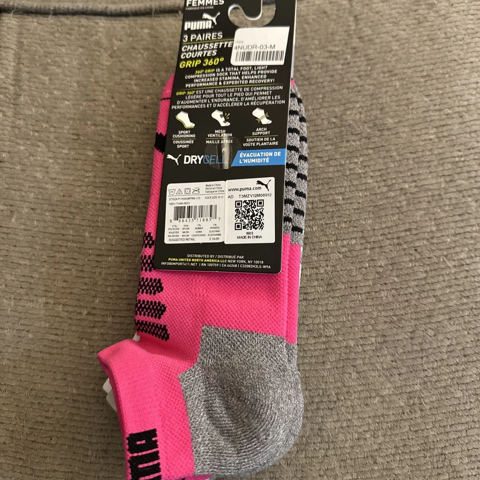 Puma Rosa-Blanco-Gris 360 Agarre Luz Compresión Corte Lo Paquete de 3 9-11 Foto 2 de 3