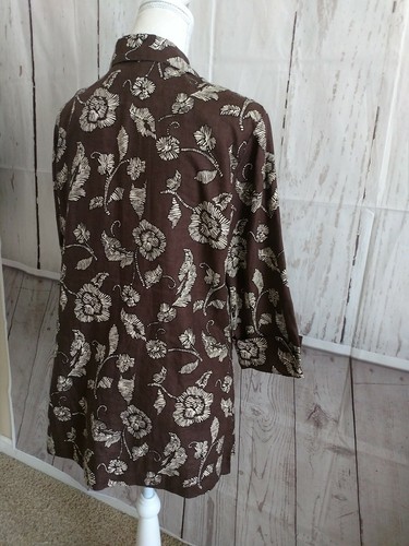 Folio Saks Fifth Avenue Women's Open Front Jacket Sz Sm Linen Brown Cream Floral - Picture 5 of 8