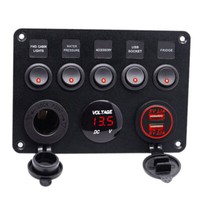 Rot Led 5 Gang Schaltpanel Schalter Schalttafel Voltmeter Usb 12V-24V Bus Boot
