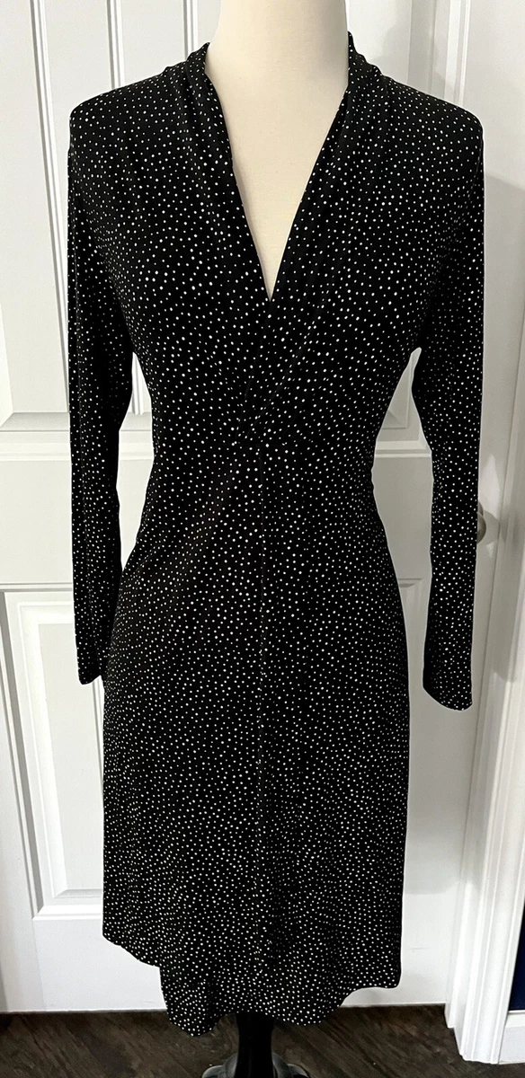 J. Jill Wearever Collection Polka Dot 3/4 Sleeve Dress Black