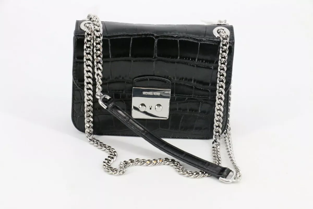 Michael Kors Sloan Editor Medium Chain Shoulder Bag Cross Body 398 Black 059