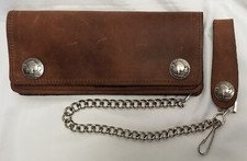 Brown Leather Trucker Wallet With Buffalo Nickel Snaps  12" Chain MADE IN USA
