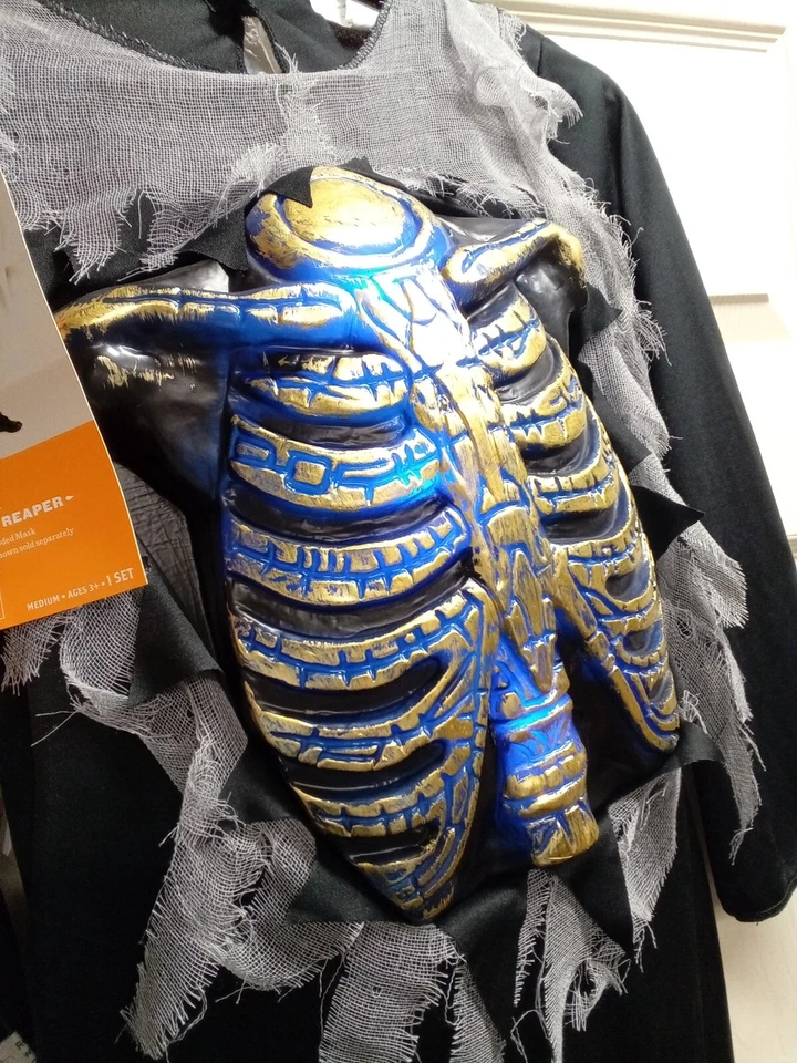 Light-Up Blue Glow Skeleton Reaper 男孩万圣节服装 - 8-10 中号  — 第 3/4 张图片