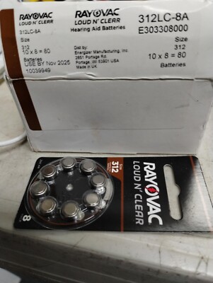 10 8-Packs Rayovac Loud N' Clear 312 Hearing Aid Batteries 312LC-8A bb 11-2025