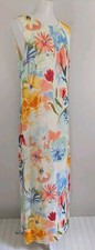 90s Vtg Artsy Watercolor Floral Maxi Dress Boho Sleeveless 10 12 USA Rayon Crepe