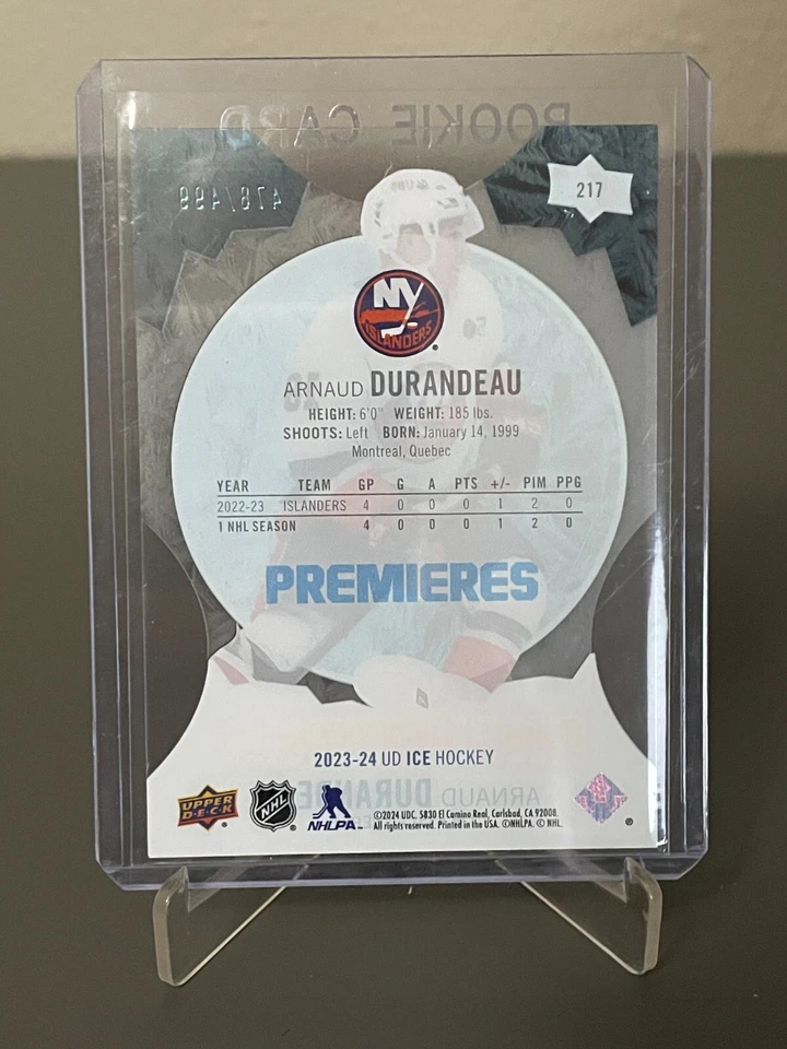 2023-24 UD Ice Arnaud Durandeau Ice Premiers #217 /499 New York Islanders - Image 2 of 2