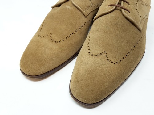 Santoni FAM 7816 Sella Wingtip Derby Brogue Beige Scamosciato EU 41,5/42 UK 7 US 8 F - Foto 6 di 12