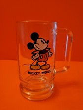 Vintage Mickey Mouse Handled Clear Glass Mug Cup Stein Walt Disney New Rare Mint
