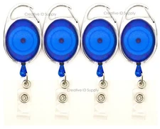 RETRACTABLE BADGE HOLDER  CARABINER PULL KEY ID CARD TRANSLUCENT BLUE-PACK OF 10
