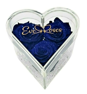GALAXY BLUE Rose in a heart shaped acrylic box real long-lasting preserved rose