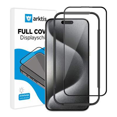 ArktisPro Full Cover Displayschutz Glas Bildschirmschutz für iPhone 15 Pro Max