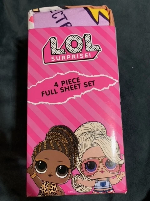 Conjunto completo de lençóis de microfibra LOL Surprise 4 peças rosa e roxo novo com etiquetas - Imagem 2 de 3