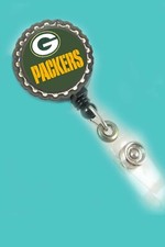 Green Bay Packers Football work Retractable Reel ID Badge Holder nurse Dr CNA