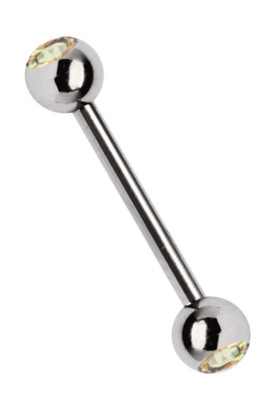 Titan Piercing Schmuck Stab Barbell 1,2mm + zwei 4mm Zirkonia Kugeln 6-20mm lang
