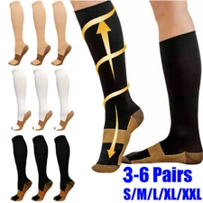 3x Copper Toe Compression Socks Support Graduated Stockings Mens Women 20-30mmHg