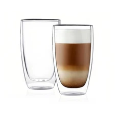 Double Wall Thermo Glass Cup 13.5 oz,Insulated Glass Coffee Set of 2