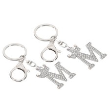 Initial Letter Keychain, 2 Pcs Letter m Crown Design Charm, Silver Tone