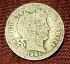 1901-O Barber Dime 90% Silver, Free Shipping