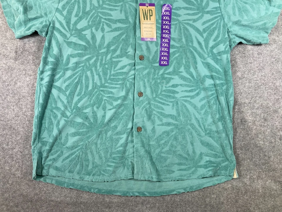 WP Weatherproof Terry Cloth Cabana Button Up Shirt Mens 2XL Green Jacquard NWT - Image 4 of 4