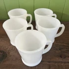 Vtg Anchor Hocking Oven Proof White Milk Glass D-Handle Coffee Mugs Set of 5 MCM