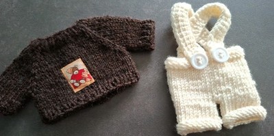 Bär Kleidung Teddy Puppe Pulli + Hose 15-17 cm Maße s. Bilder Handarbeit 