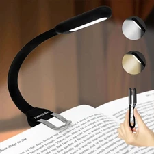 Slim Rechargeable Book Reading Light, Eye Caring LED with 4 Color Temperatures, 