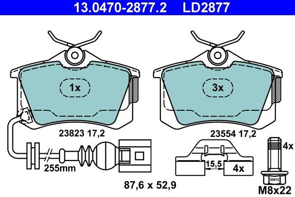Bremsbelagsatz Scheibenbremse Hinten Ate 130470 28772 FüR Seat VW-image