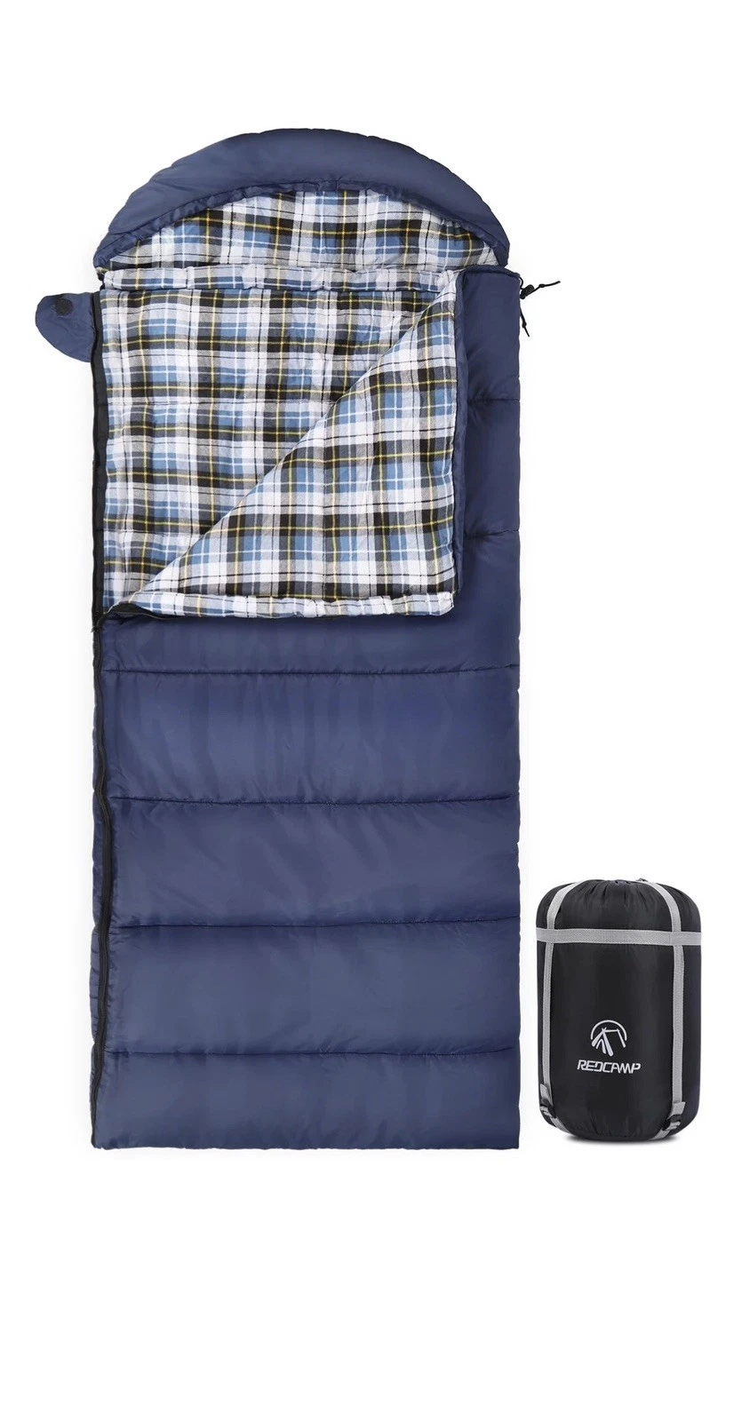 REDCAMP Cotton Flannel Sleeping Bag 75x33 Inches Navy Blue 350GSM