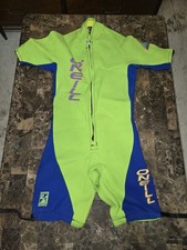 Vintage O'Neill Surfing Surf Wetsuit XL Mens Black Blue Lime Green Zipper USA 