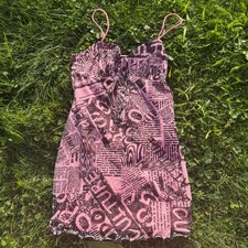 Urban Outfitters Mini Dress Womens Small Pink Mesh Newspaper Print Sweetheart