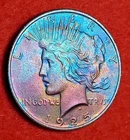 1925 P Peace Dollar 90% Silver Rainbow Toned - Philadelphia - .7734 Ounce Silver