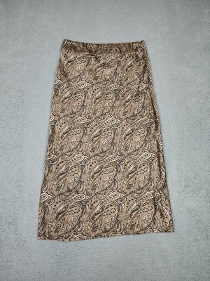 Walter Baker Skirt Womens 8 Tan Brown Black Paisley Print Midi Side Zip W3517