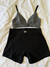 TomboyX 2-Piece Set Bralette + Boxer Briefs Black Striped Size M NWHT