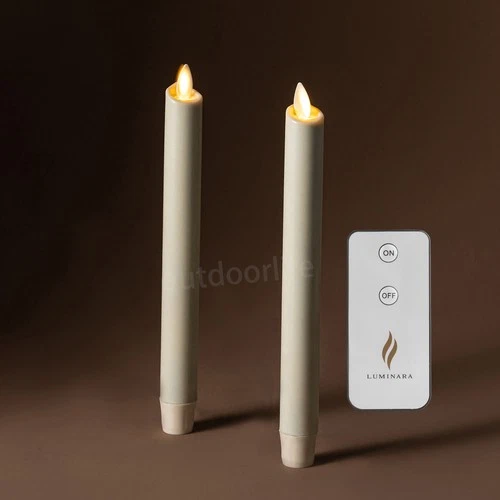 Luminara Flameless LED Wax Taper Candles with Moving Flame Remote Ivory 9.5" 2pc