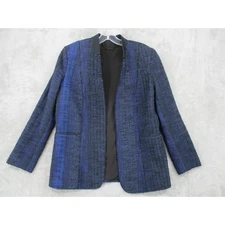 Elie Tahari Blazer Womens 14 Textured Tweed Office Career Corporate Blue Black