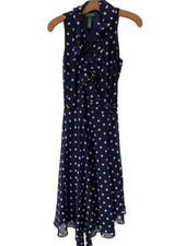 Lauren Ralph Lauren Navy Polka Dot Wrap Dress Navy Blue Chiffon Women 4 Classic