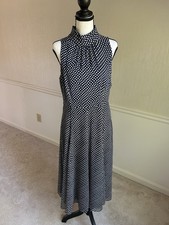 Tommy Hilfiger Polka Dot Dress Size 10 Black White Sleeveless Fit Flare Classic