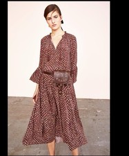 Ulla Johnson Lotte Maxi Dress Size 4 Brown Silk Polka Dot Boho Chic Lagenlook