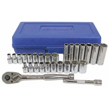 Westward 33Hd81 1/4" Drive Socket Wrench Set Sae, Metric 28 Pieces 3/16 In To