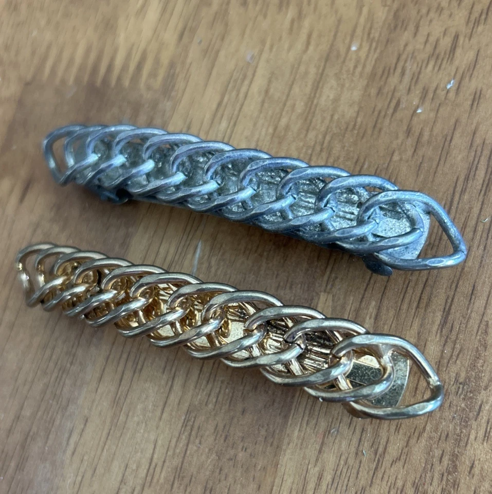 Correas de pelo de cadena gruesa vintage de los años 80/90 - Juego de clips de metal dorado y plateado Foto 3 de 4
