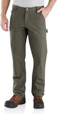 Carhartt Men's Relaxed Straight Rugged Flex  Duck Double-Front Dungaree - Moss
