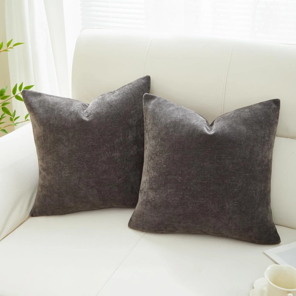 Set of 2 Soft Chenille Cozy Throw Pillow Covers 18x18 Inch Solid Decorative C...