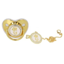 Golden Letter Baby Pacifier, Personalized Bling Pacifier with Pacifier Clips...
