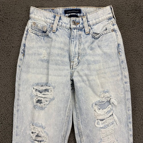 Aeropostale Women's Mom Jeans Size 000 Light Wash Distressed Ripped Denim - Picture 5 of 13